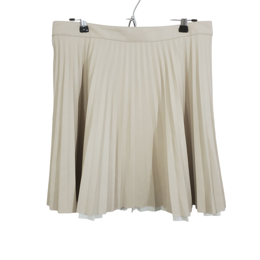 Express Faux Leather Pleated Mini Skirt Cream NWT Size 12 Moto Preppy Neutral